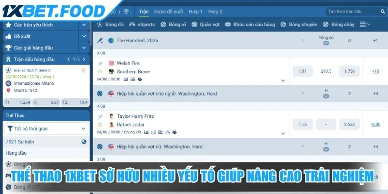 Thể thao 1xBet sở hữu nhiều yếu tố giúp nâng cao trải nghiệm người dùng